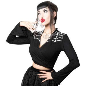 Spiderweb Western Tie Top Front or Back Long Bell Sleeves S-M L-XL 2XL-3XL NWT